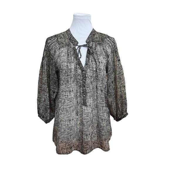 Patterson J. Kincaid  Black Mod Semi Sheer Blouse Size Small Retro Geometric Top - Picture 2 of 9